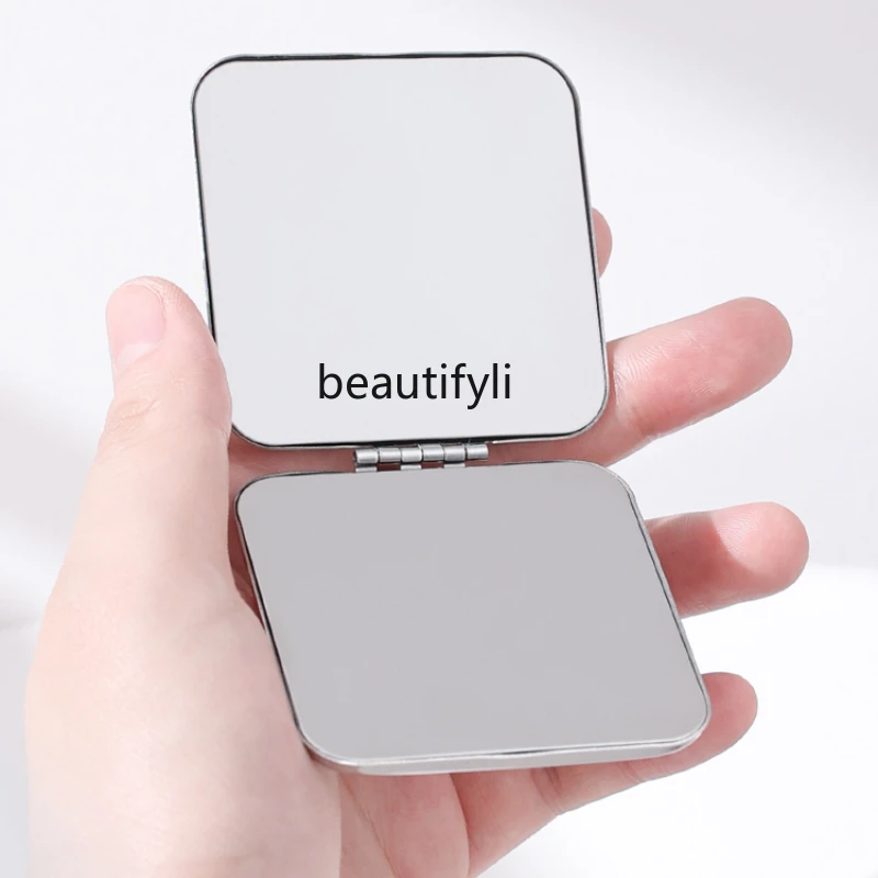 

Stainless steel double-sided small mirror for women to carry with them, mini men's folding hand-held makeup mirror