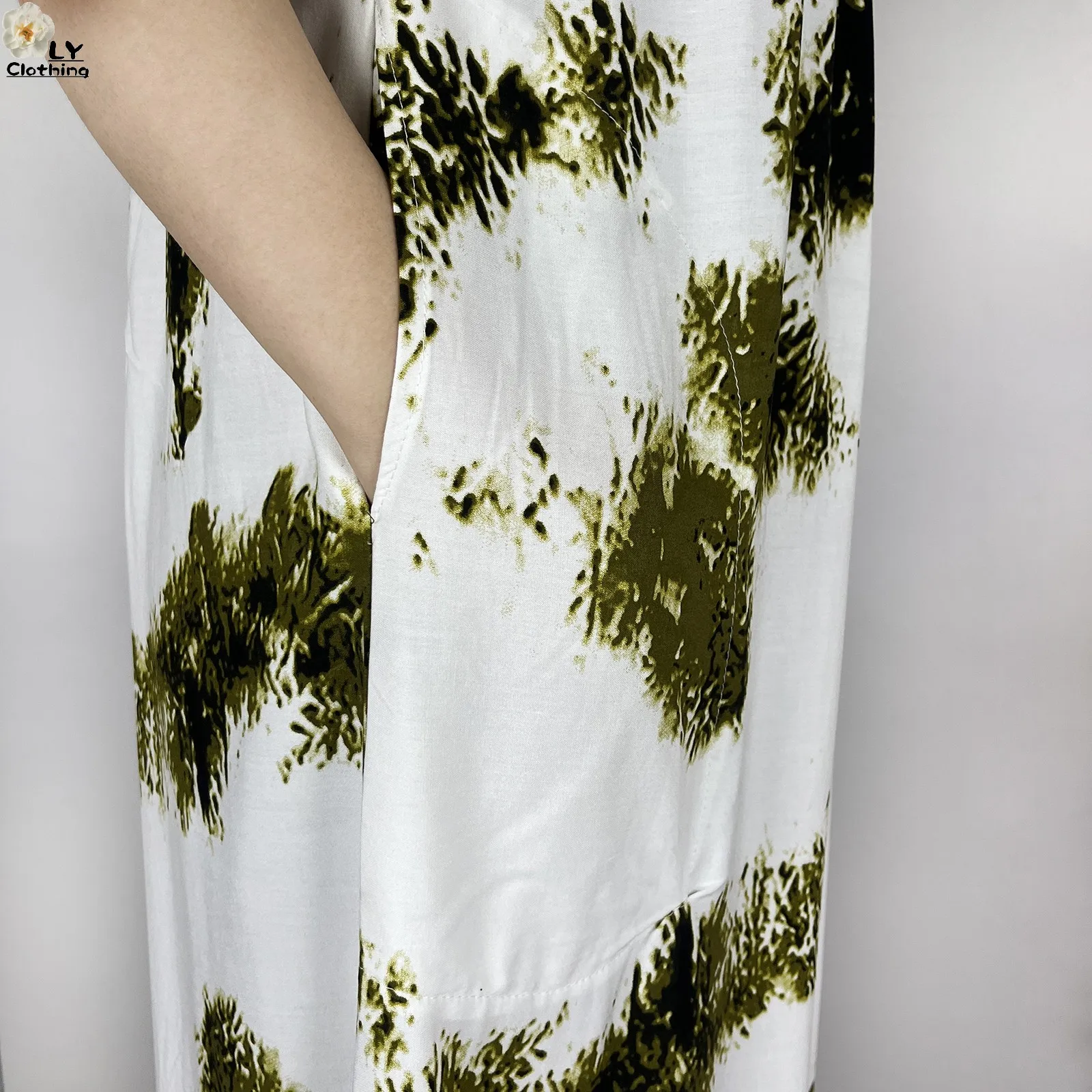 2026Fashion Elegant Dress Tie-dye Cotton Dubai Abaya Women Dress Boat-Neck Short Sleeve Loose Long Maxi Casual African Clothing 6