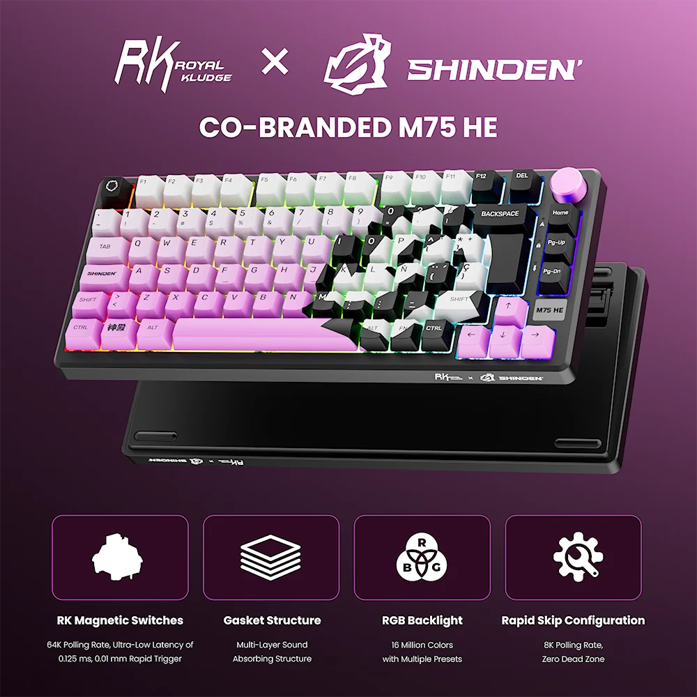 RK ROYAL KLUDGE CO-BRANDED Wired Gamer Magnetic Keyboard and Wireless Mouse&Headphones Combo for Desktop Office PC Accessories