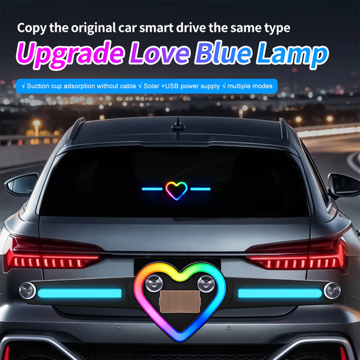 KEVANLY Solar Power Car Interior Cool Smart Driving Lighting Effects Suction Cup Wiring Free RGB Multi‑Mode LED Atmosphere Lamp