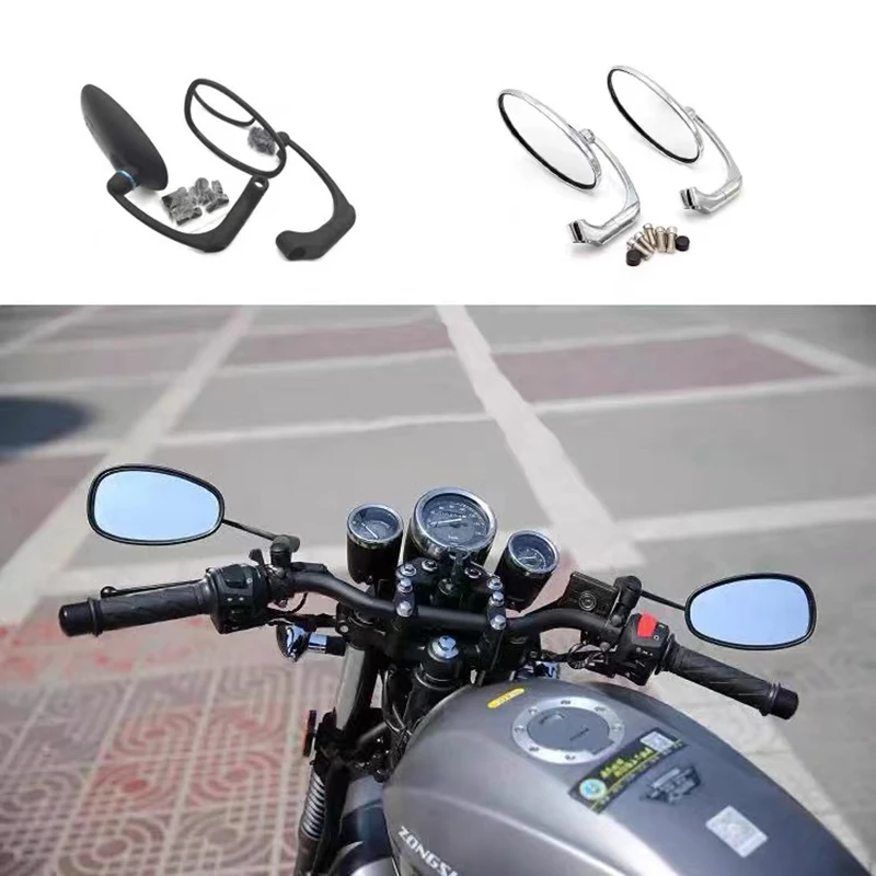 

Motorcycle Chrome/Black Aluminum+Plastic Retro Clear Lens Rearview Side Mirrors Universal For Honda CG125 Cafe Racer Custom