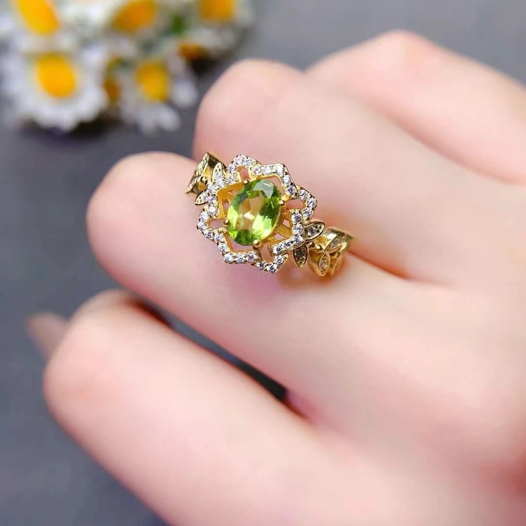 Vintage 925 Silver Gemstone Ring 5mm*7mm 0.7ct Natural Peridot Tanzanite Ring 18K Gold Plated Silver Jewelry