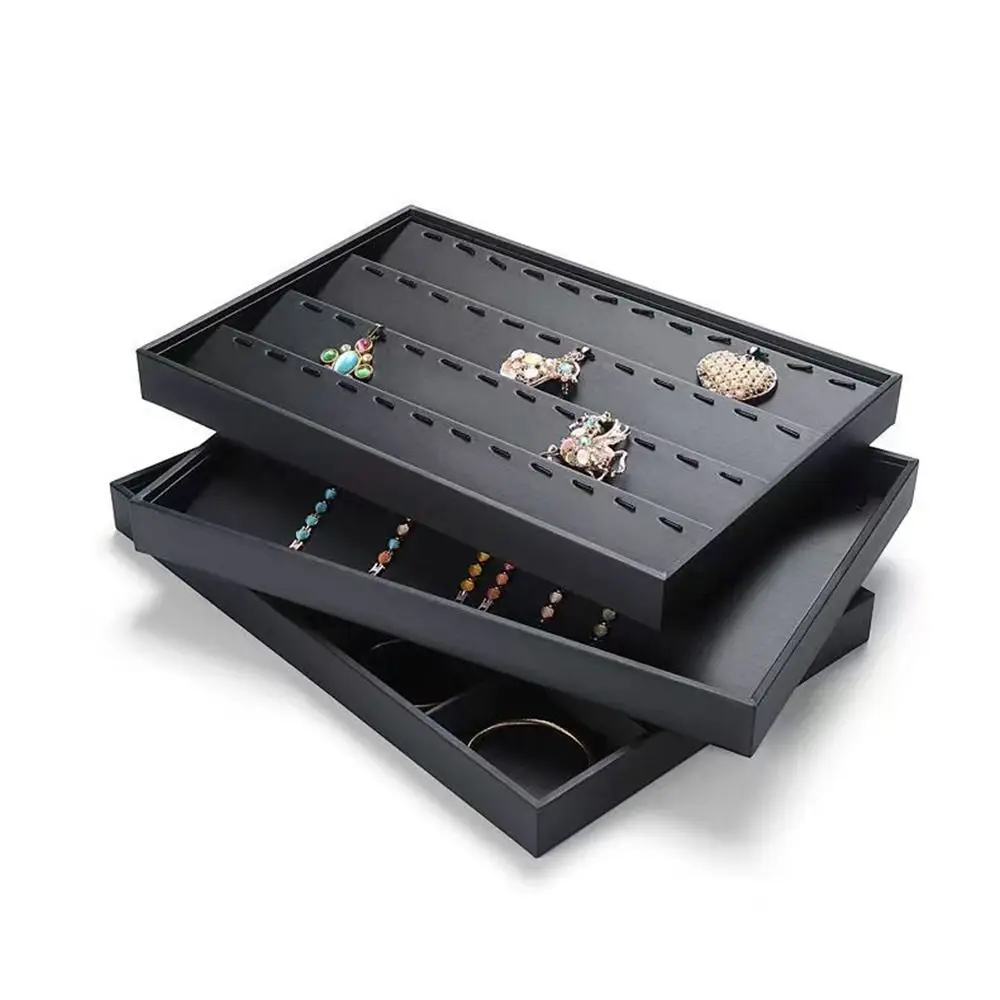 Stackable Jewelry Display Tray Multi Compartments Black Bracelets Storage Organizer Wear-resistant Flat Bottom