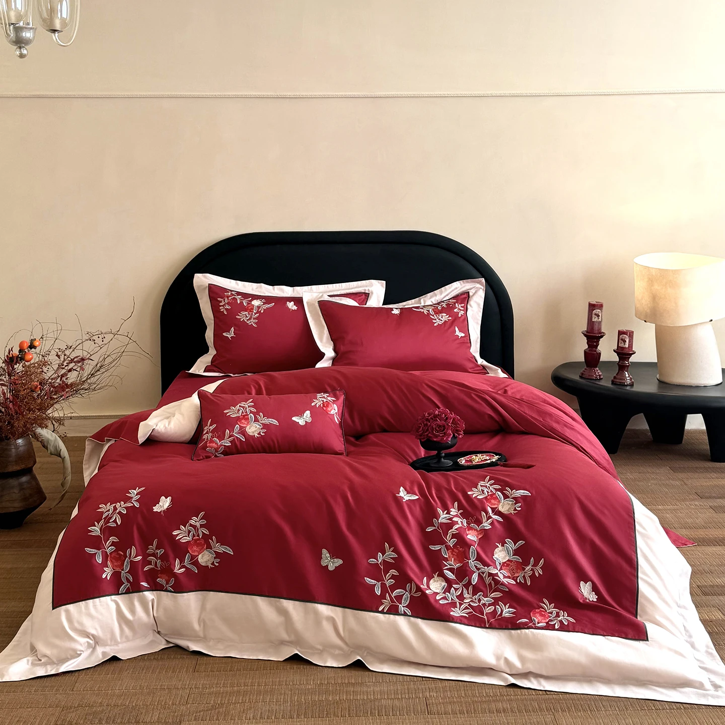 1000TC Egyptian Cotton Chic Flowers Butterfly Embroidery Luxury Bedding Set Duvet Cover Bed Sheet/Fitted Sheet Pillowcases 4Pcs