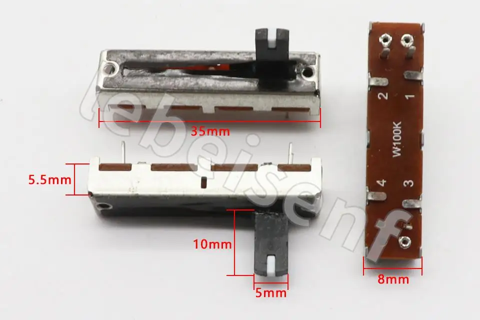 10pcs 35mm single linear slide potentiometer fader W100K / stroke 20mm with white point / handle length 10mm / mono mixer fader