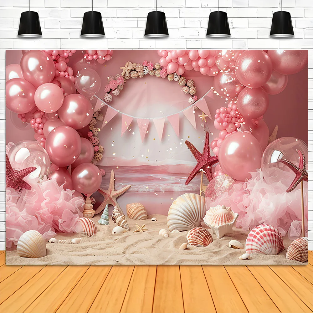 

Baby Room Happy Birthday Photography Backdrops Props Newborn Party Decoration Balloons Arch Floral Theme Photo Background QQ-11