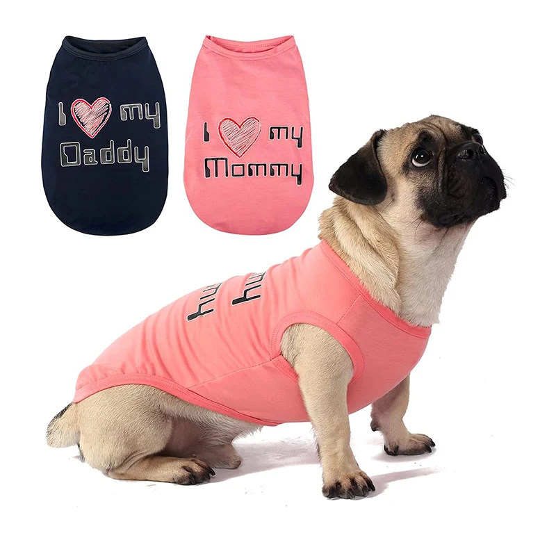 Summer Pet Clothes for Small Medium Dogs I Love My Mommy & I Love My Daddy Sleeveless Apparel Cotton T-shirt Dogs Accessories