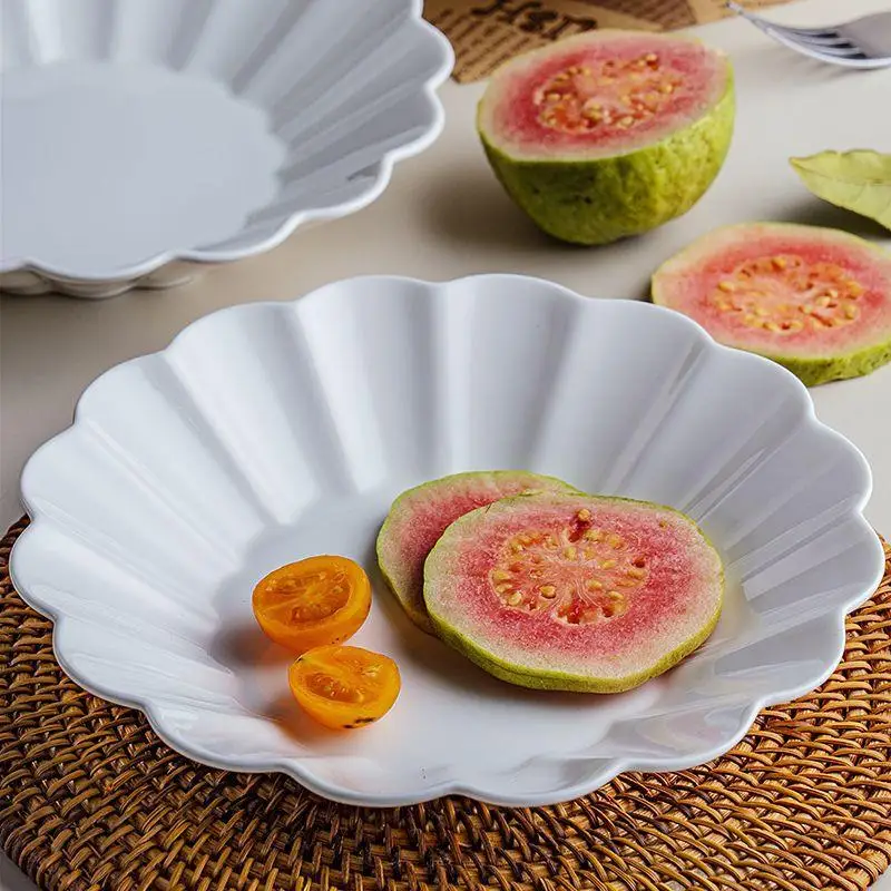 

Creative Ceramic Bone China Sunflower Edged White Dinner Plate Salad Plate Set Home Use Dishwasher Safe Restaurant Quality