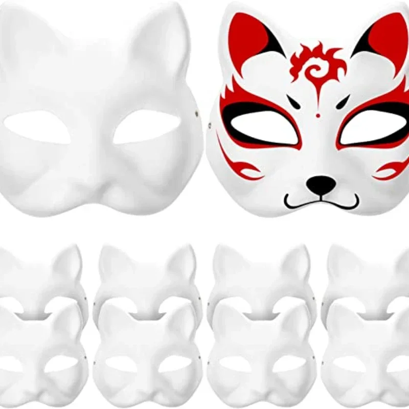 할로윈 흰색 고양이 얼굴 마스크, DIY 핸드 페인트, 빈 마스크, 어린이 유치원 특수 마스크, 특이한 자기 창조 의상, 코스프레