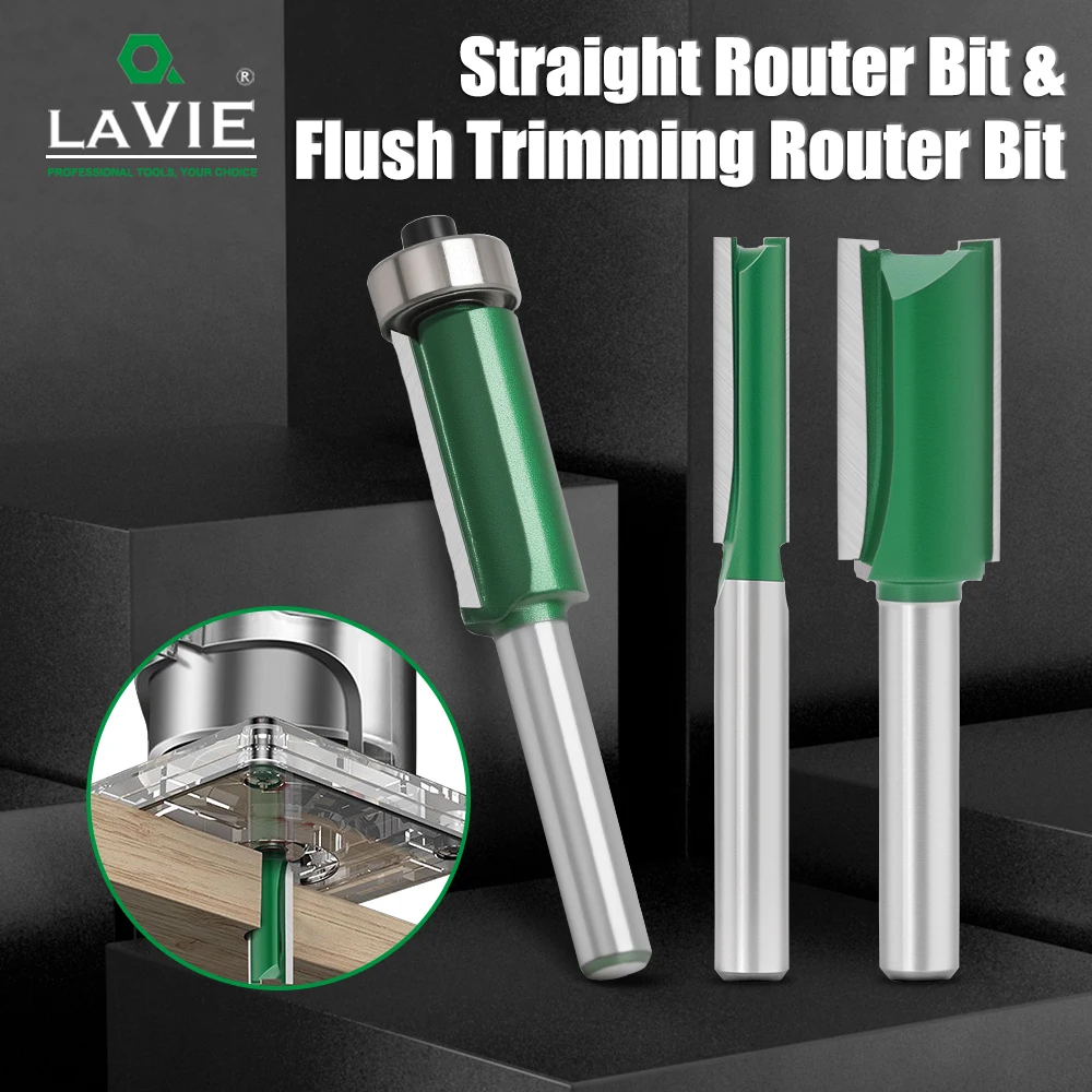 라비 1/4인치 샹크 베어링 플러시 라우터 비트 블레이드 더블 플루트 비트 스트레이트 샹크 목공 밀링 커터 공구