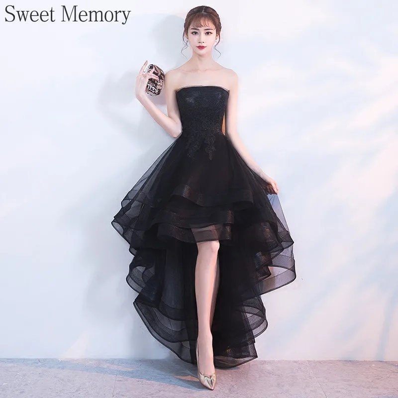 

Customized Black Strapless High/Low Prom Dress Prom Princess Girl Women Performance Gown Corset Back Special Occasion Dresses