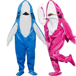 2025 Unisex Women Men Singer Show Pink Blue Shark Jumpsuit Couple Halloween Dress Up Adult Left Shark Dancing Mascot Costume