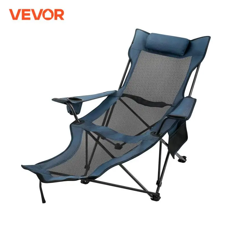 VEVOR Silla de Campamento Plegable con Reposapiés Silla de Salón de Malla con Portavasos Bolsa de Almacenamiento Silla de Campamento Plegable