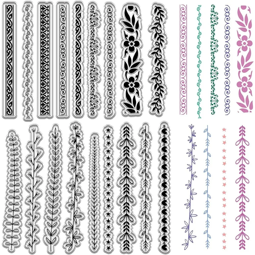 Flower Leaf Lace Line Clear Rubber Stamps Border Edge Retro Vintage Reusable Transparent Photo Album Decorative DIY Christmas
