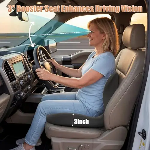 

3-Inch Booster Seat Cushion With Lumbar Support For Car, Truck, RV And Office – Memory Foam Relief For Lower Back, Tailbone,