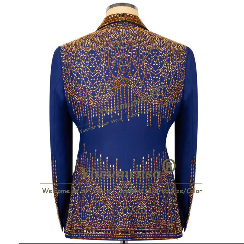 Luxury Gold Beaded Stones Men's Suits For Wedding Shawl Lapel Jacket Vest Pants 3 Piece Sets Man Banquet Attire Plus Size Outfit