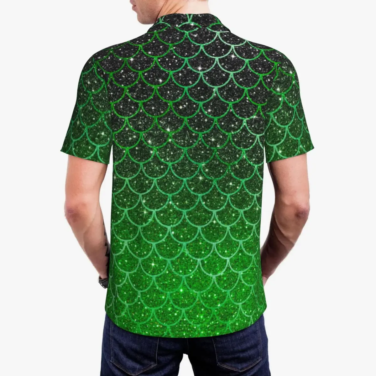 Green Mermaid Scales Polo Shirt Men Ombre Glitter Print Casual Shirt Summer Collar T-Shirts Short Sleeve Custom Oversized Tops