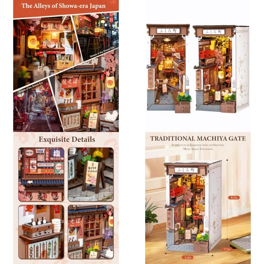 

Rolife DIY Book Nook Kits for Adults Miniature Dollhouse Booknook Kit 3D Wooden Puzzle Creative Decorative Bookends Bookshelf D
