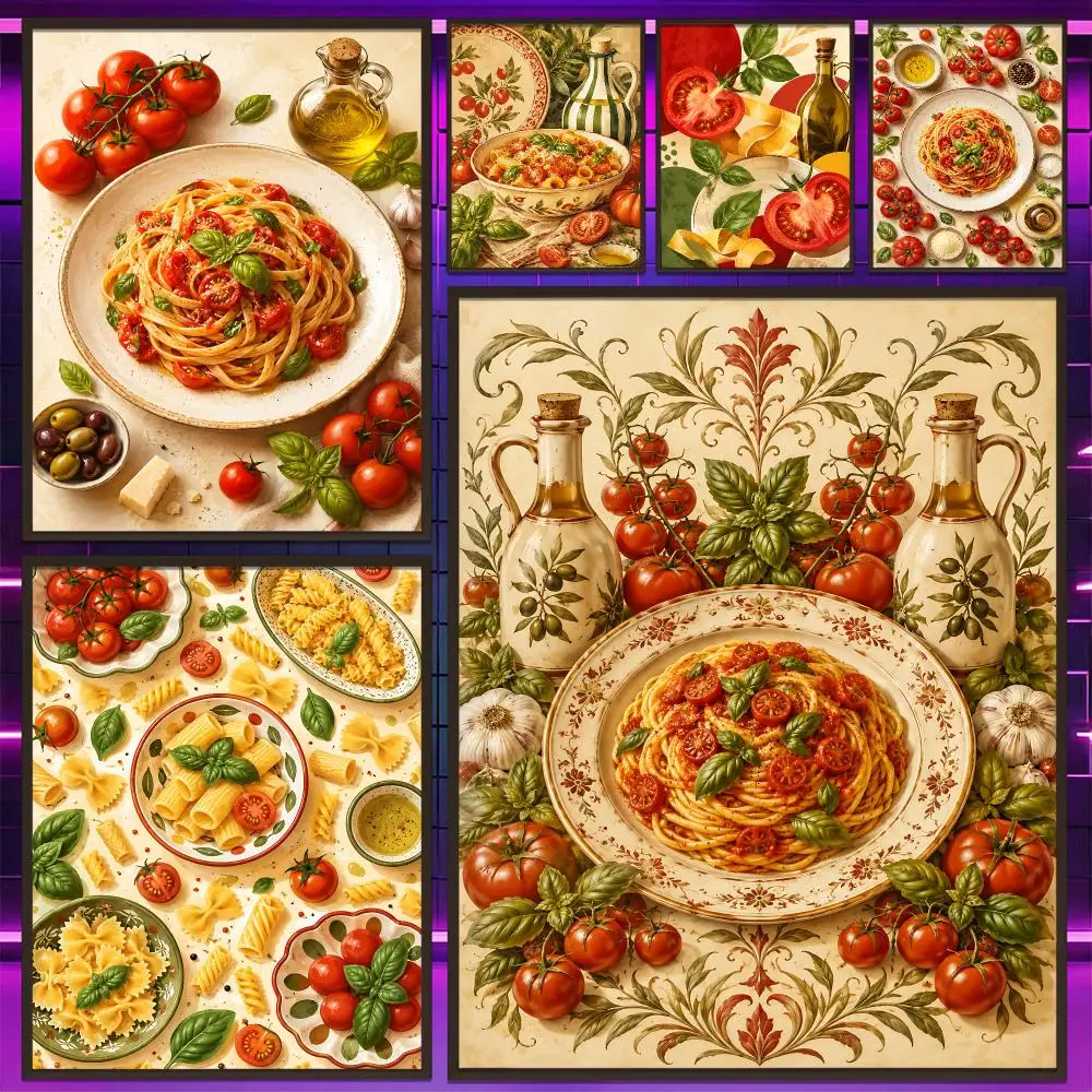 Pasta Tomato Kitchen Art Poster Versatile HD Waterproof Wall Art Self-Adhesive Decor for Any Space Ideal Gift