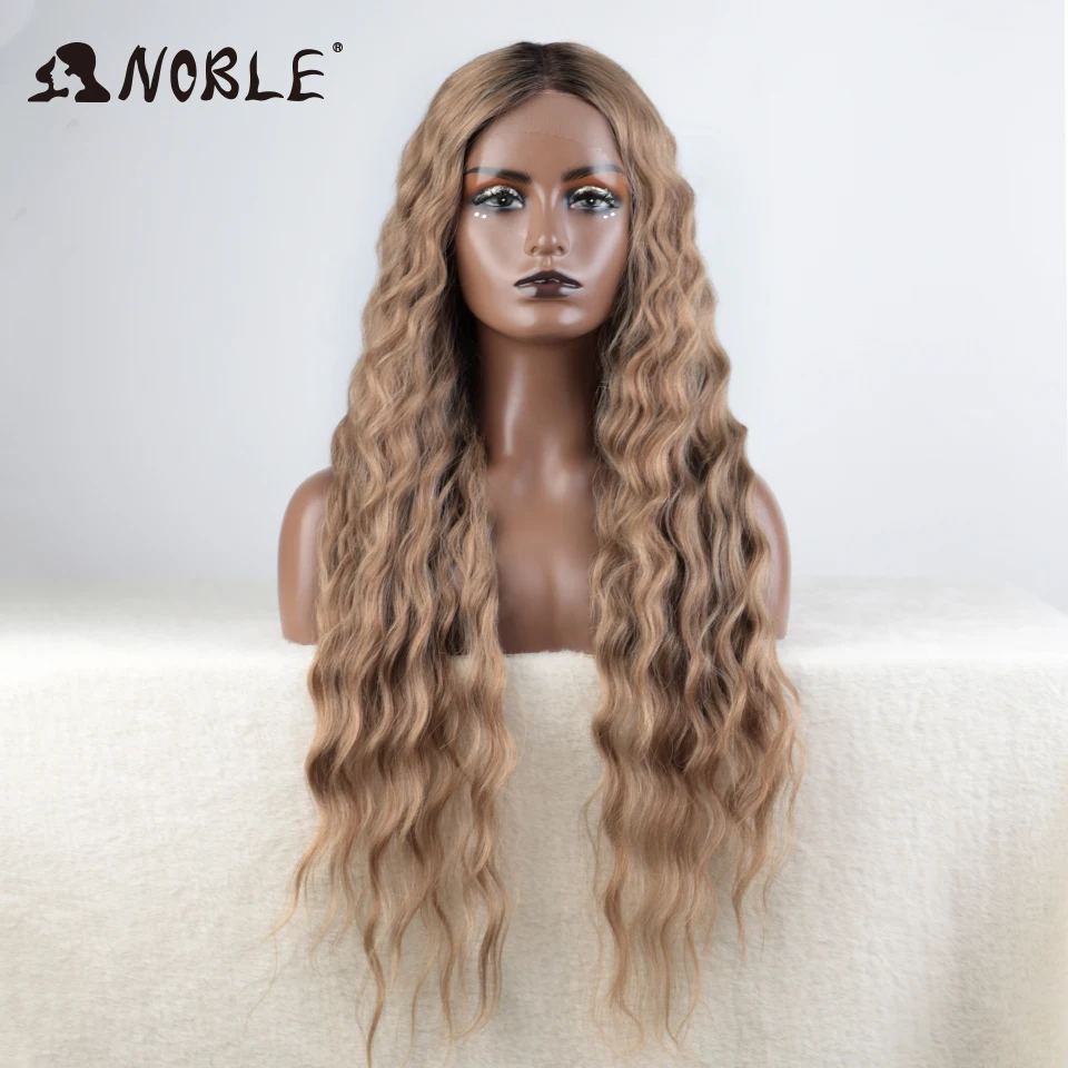 

Noble Synthetic Lace Front Wigs For Women 30" Long Body Wave Lace Wig Ombre Brown Blonde Highlight Cosplay Wigs Heat Resistant