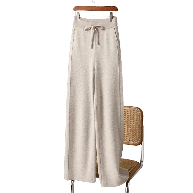 High Waist Wide Leg Woolen Pants Women's Deep ey Floor Length Trousers Spring Winter New Sle Slimming Casual Pants