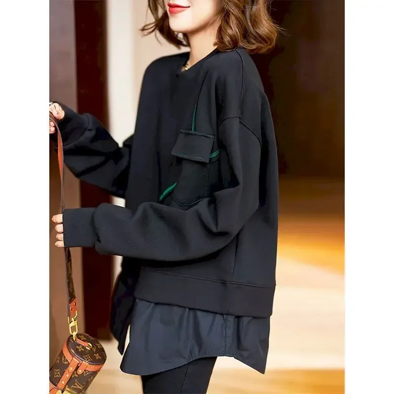 Fake Two-piece Stitching Pullovers Women Fall Winter Trend Oversized Pullover Loose Long Sleeve Fashion Sweatshirt Aesthetic Top