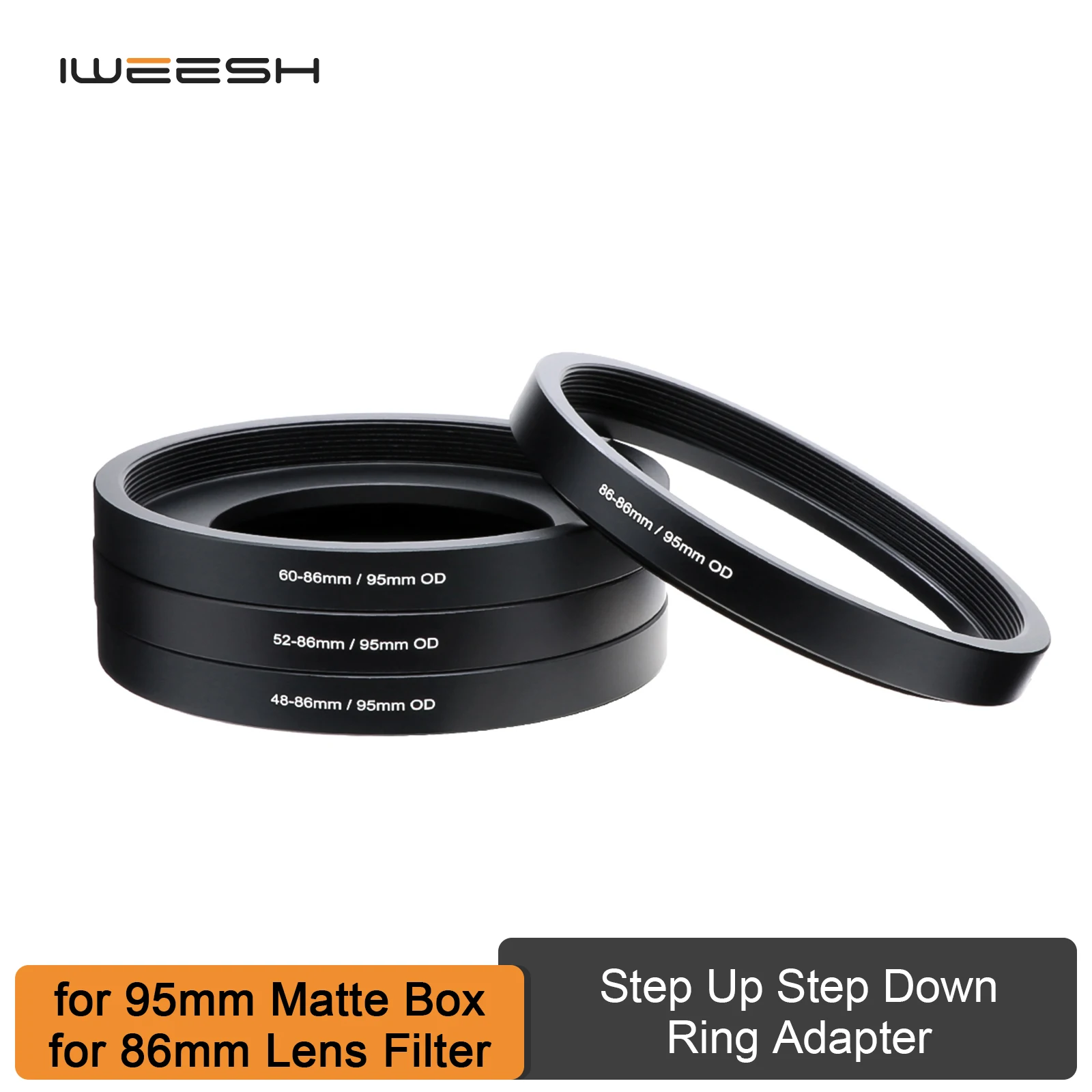 48/49/52/55/58/60/62/67/72/77/82/86mm-86mm (95mm O.D.) Matte Box Filter Adapter Step Up Front Ring