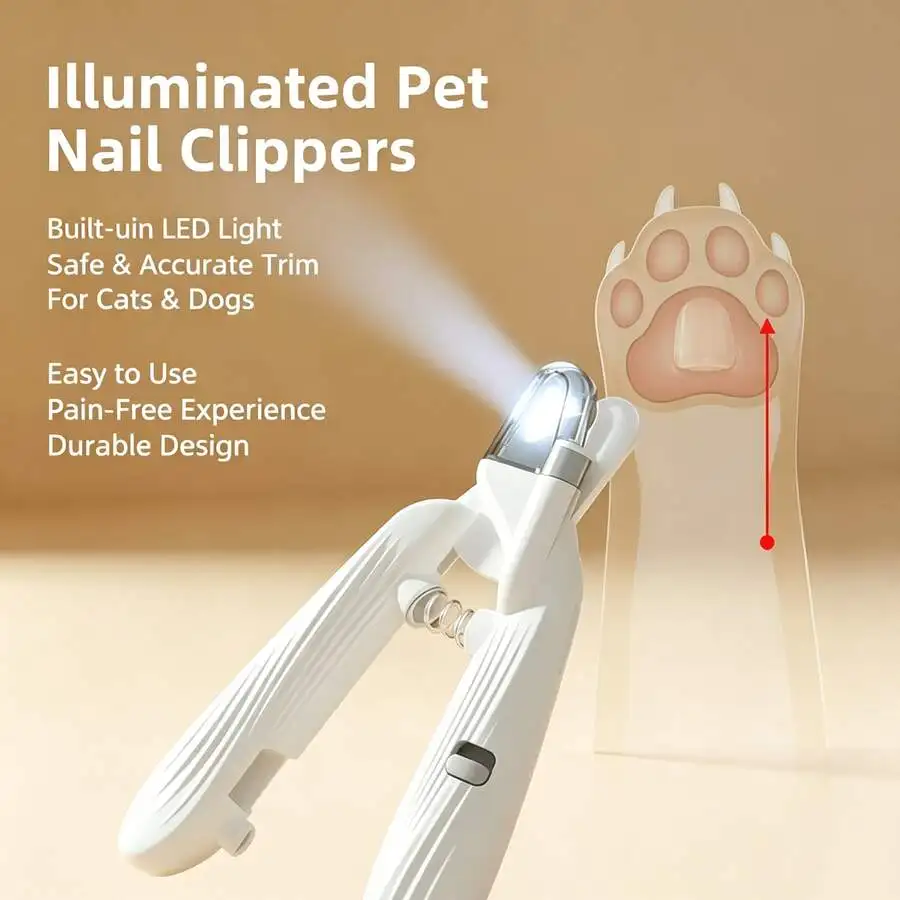 Household LED Pet Nail Clipper with Built‑In File, 2‑In‑1 Clipping & Filing Grooming Tool for Cats & Dogs All Breeds