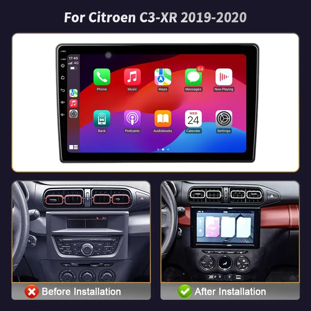 For Citroen C3-XR 2019-2020 Car Radio Multimedia Player Navigation Wireless CarPlay Touch Screen Android Bluetooth 2DIN