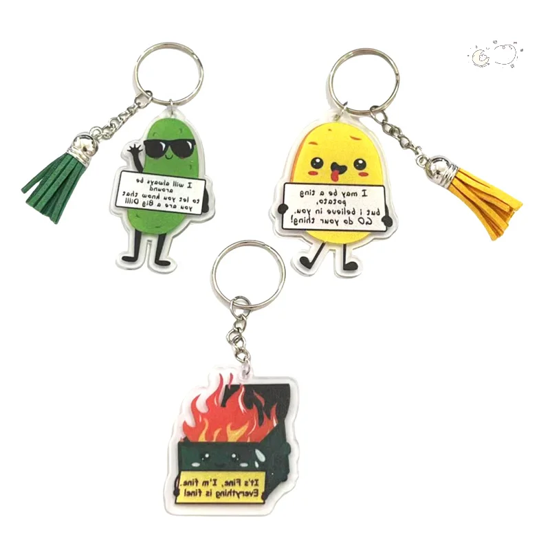 Dumpster Fire/Pickle/Potato Keychain With Positive Quote Pickle Positive Keychain Emotional Support Gifts