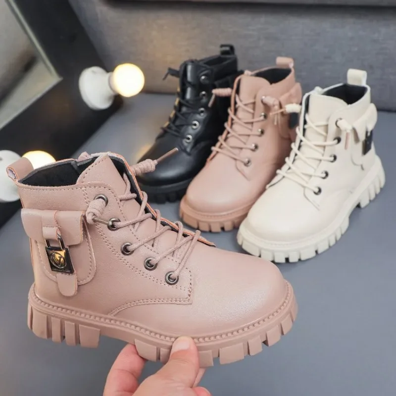 Autumn and Winter Girls Ankle Boots Fashion Non-slip Boys PU Leather Short Boots Children Korea Boots Fall Toddler Girl SHOES