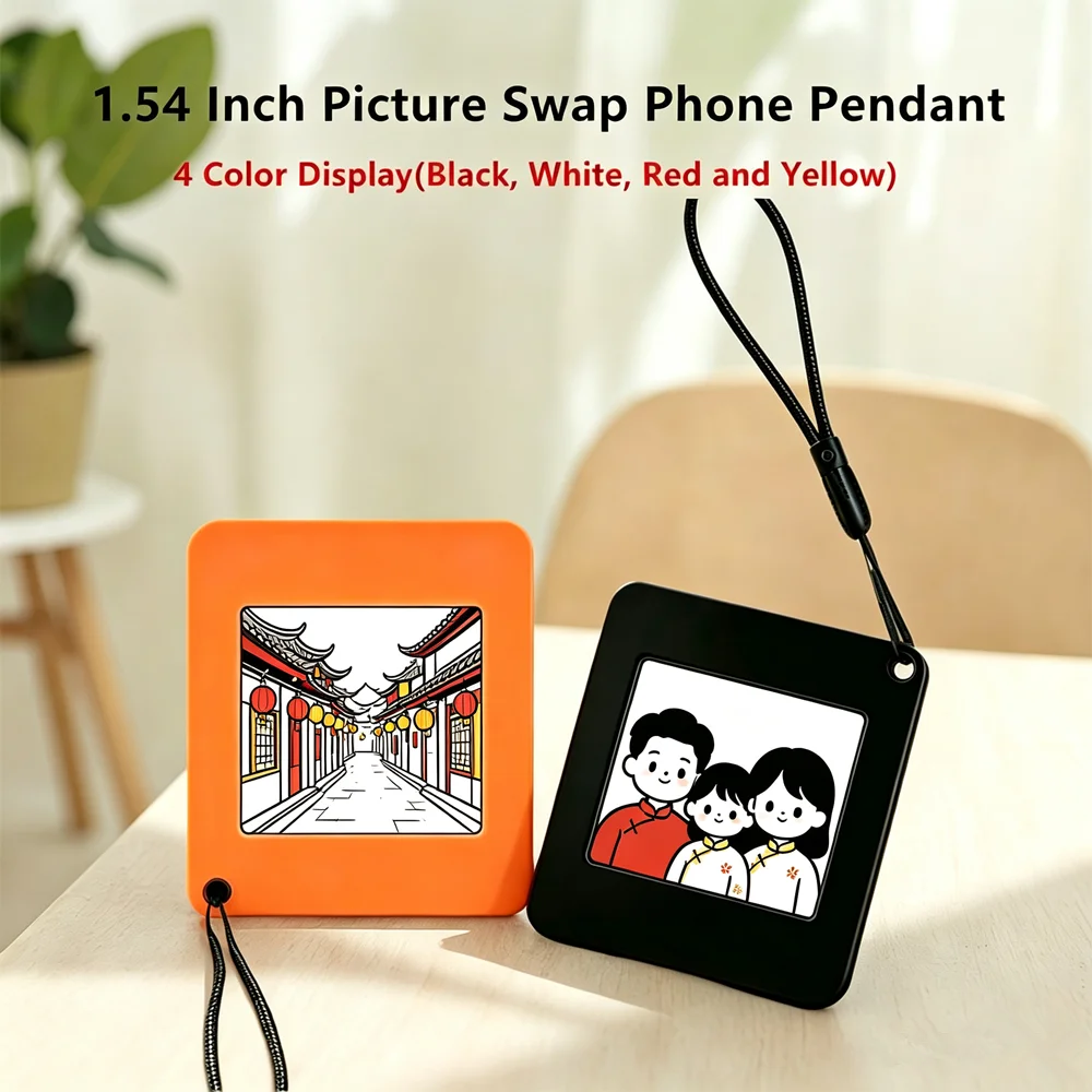 1.54 Inch E-ink Screen Picture Swap Phone Pendant 4 Color Display Black White Red Yellow DIY Support For iPhone Android Device