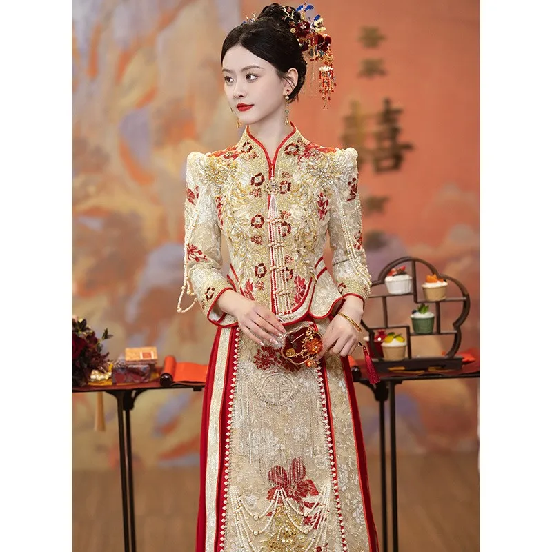 Guofeng Heavy Industry toasts mariages et cérémonies de mariage - Robes dragon phénix de style chinois