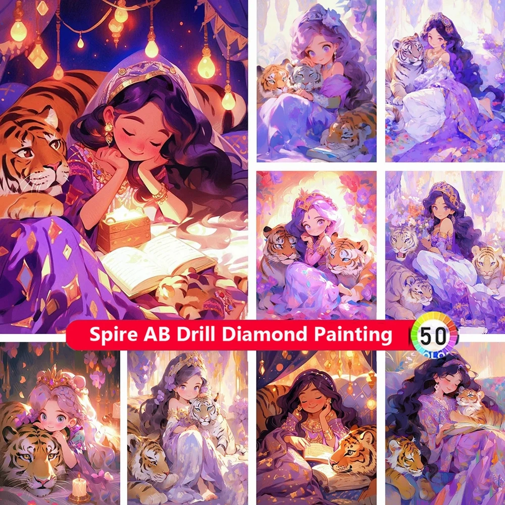 

Disney Princess Jasmine AB Diamond Painting Kit Embroidery Animal Tiger Pretty Girl Art Cross Stitch Mosaic Home Decor Kids Gift