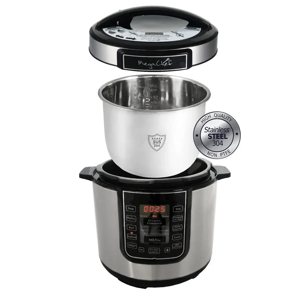 6 Quart Electric Pressure Cooker with 14 Pre-Set Multi-Function Features & Stainless Steel Pot