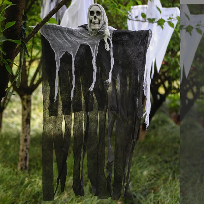 Hängendes Skelett, Totenkopf-Geist, Halloween-Dekoration, Horror-Halloween-Party, hängender Geist, Tod für Halloween, Zuhause, Spuk im Freien