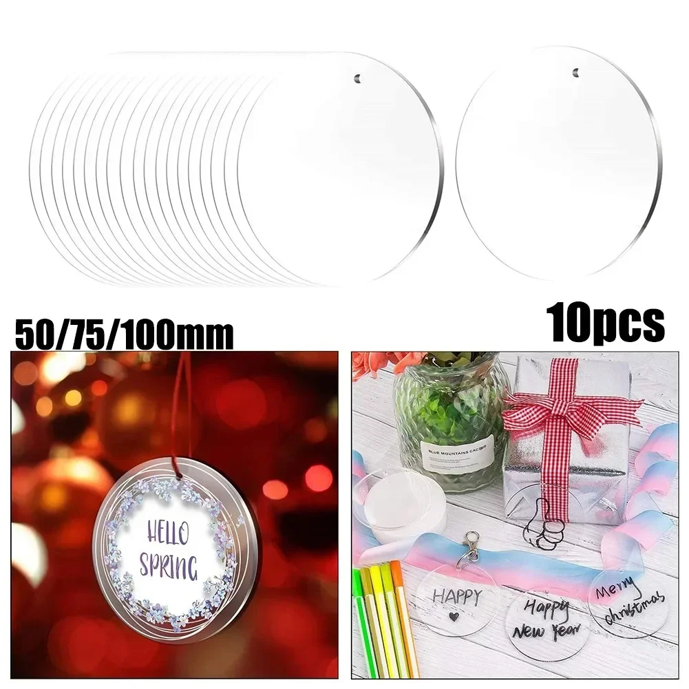 10PCSsss 5-10CM Clear Cast Acrylic Circle Discs Round Plate Craft Blank Acrylic Bauble Clear Christmas Tree DIY Pendant