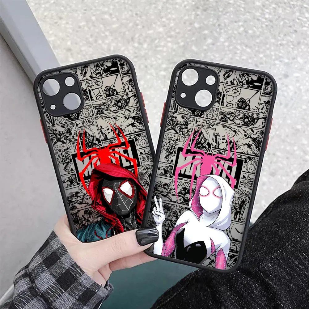 Spiderman Miles Morales Gwen Matte Case For iPhone 17E 17 16 16E 15 14 13 12 11 Pro Max 17 Air 7 8 Plus XR X Marvel Comics Cover view 3