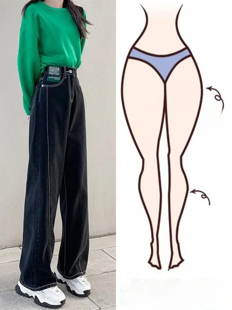 

Loose Straight Leg Jeans Women's Spring Autumn plus Size Pear Shape Body Slimming Wide Leg Floor Length Pants High Waist Zipper