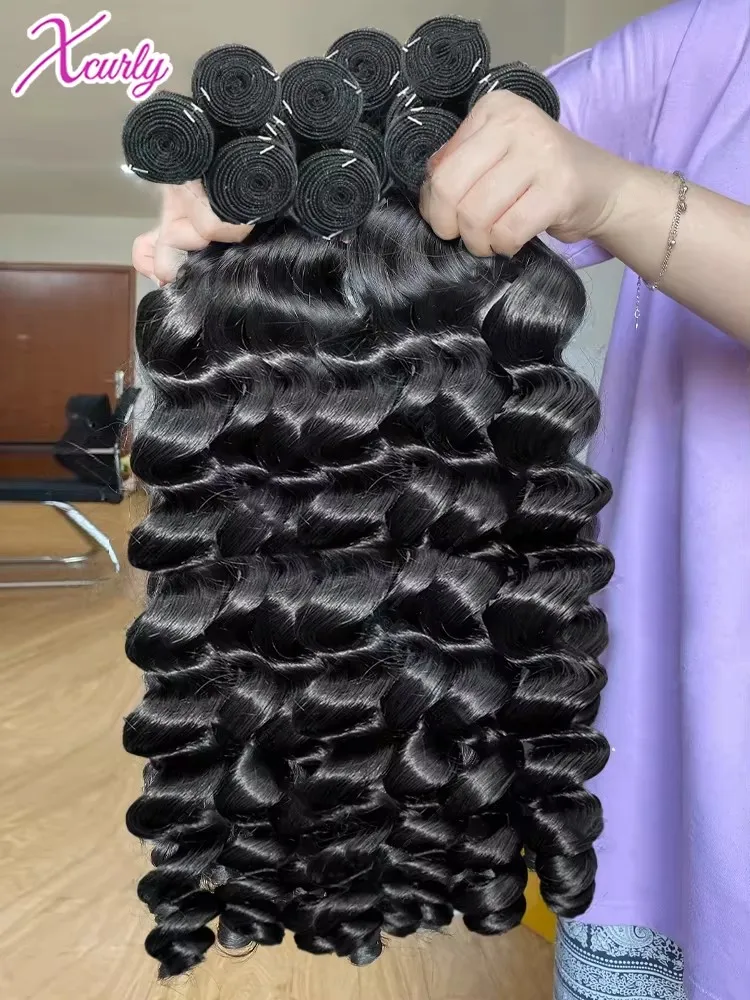 Extensiones de Cabello Humano Virgen Natural Xcurly Loose Wave de 30-34 Pulgadas, Ondas Profundas, 3/4 Paquetes en Oferta, Trama de Cabello Rizado Birmano