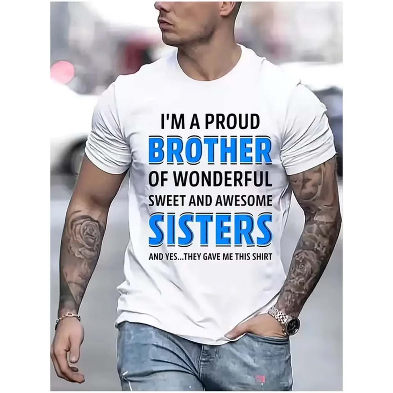 Mens T Shirt White Round Neck T Shirt With Brother And Sisters Slogans Comfortable Full Size Fashionable Breathable Sports And Leisure Street Style Patterns Parties And Activities Travel Dating Seaside Vacation Daily Wear Machine Washable Durable
