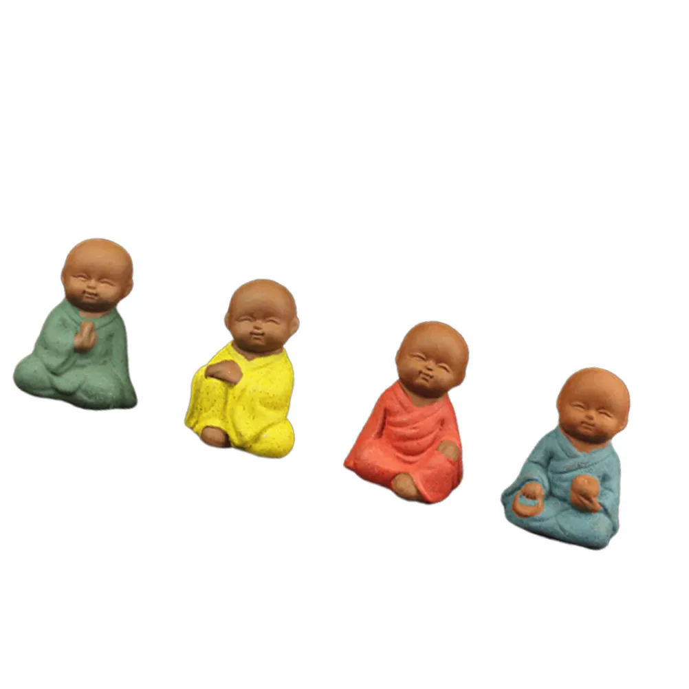 4Pcs Purple Sand Mud Ceramics Zen Ornament Flat Base Bright Color Desktop Decor for Home Office Living Room Kids