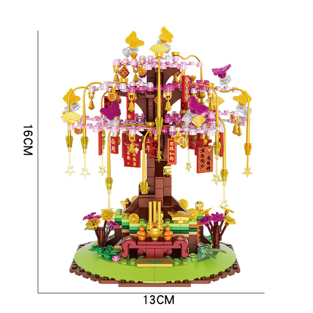 Creative Architecture Scene Mini Block Four Seasons Wishing Tree Building Brick Construction Toys Collection For Kids Gifts