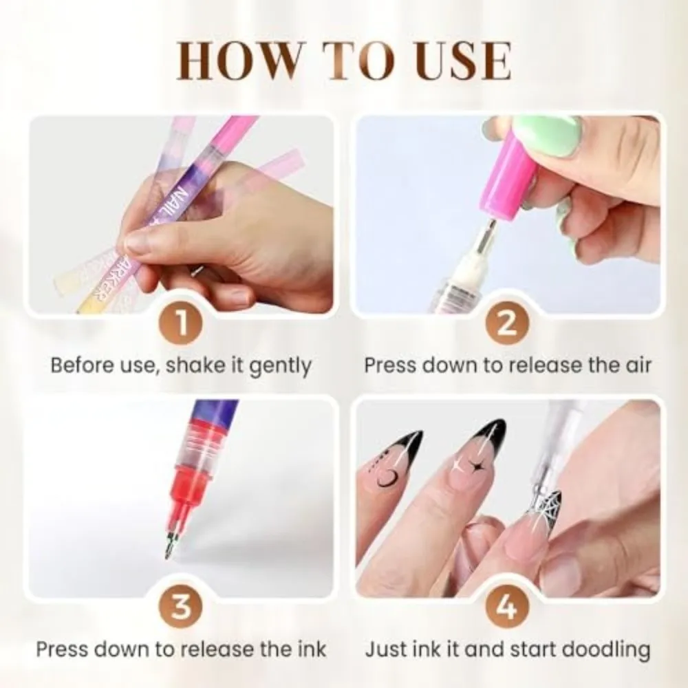 

0.5 Mm Tip Nails Art Marker Pens Waterproof Quick Dry Acrylic Paint Pen Art Nail Decoration Fine Tip Nail Art Pens Set