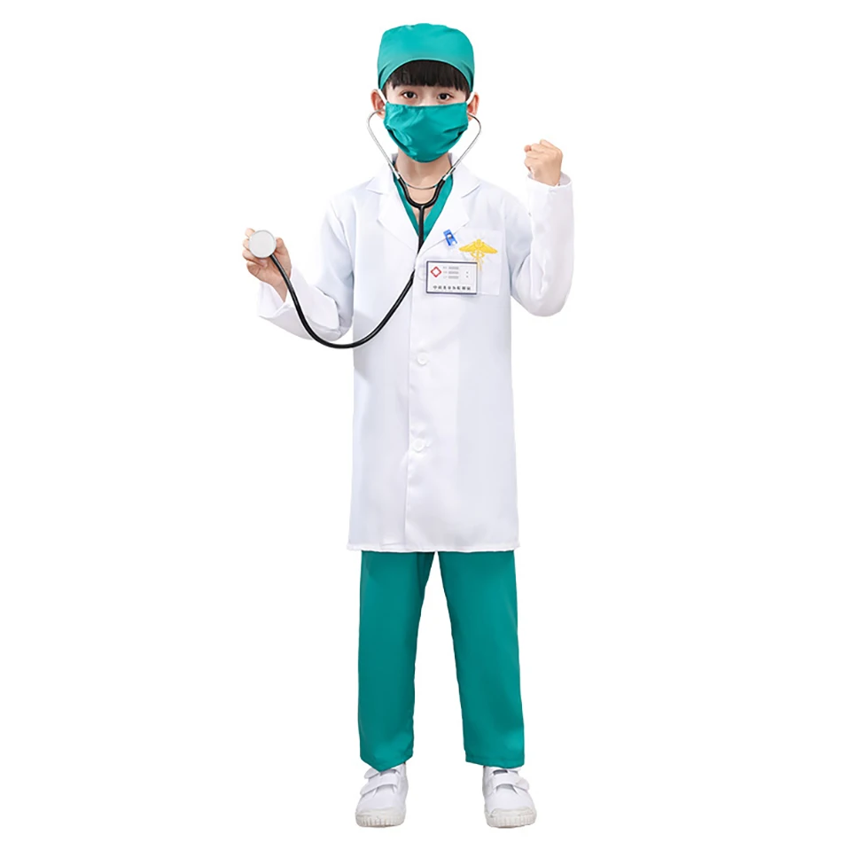 7-Pack Kid White Medical Uniform Lab Coat Doctor Nurses Boy Girl Performances and Educational Costume Children Clothing Set