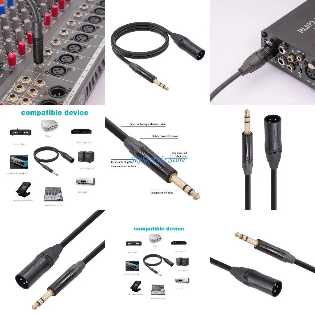 

E65E Durable and Reliable 6.35mm 1/4 Inch TRS Male to XLRMale Cable Speaker Cord Mic Line for Studio and Live Performances