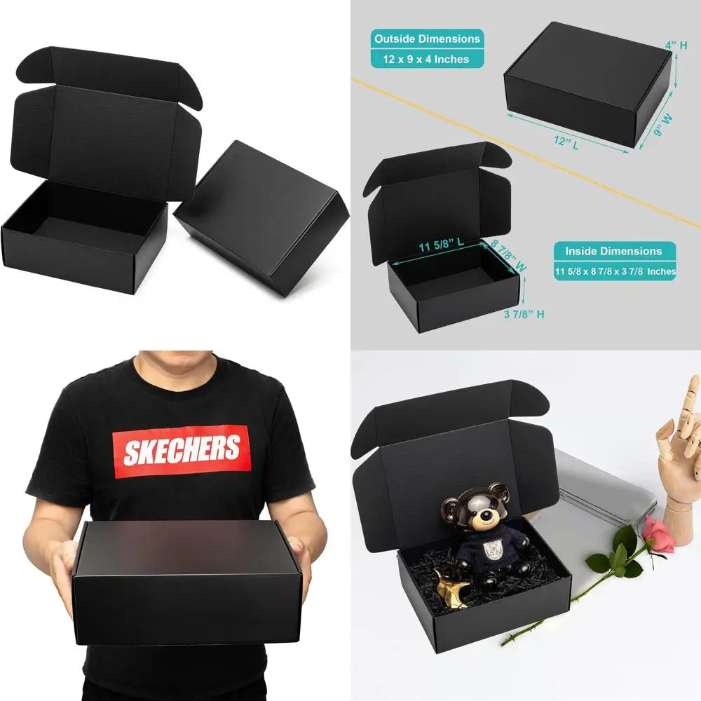 

Набор из 24 черных картонных коробок для отправки почтой, 12x9x4 дюйма, с защелкивающейся крышкой, для упаковки и отправки товаров малого бизнеса