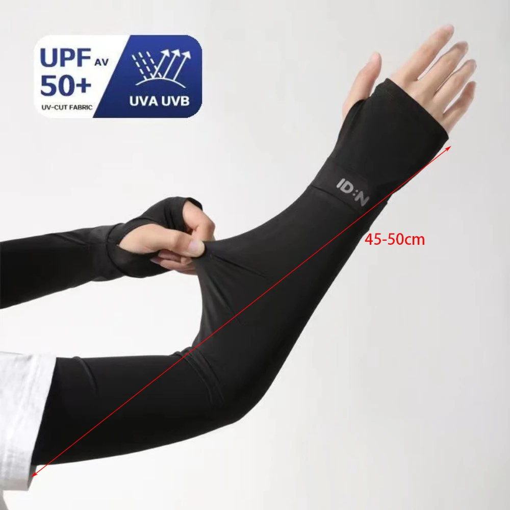 Nuove maniche per protezione solare in tinta unita Guanti da guida traspiranti in seta di ghiaccio Protezioni per le braccia larghe Guanti in seta di ghiaccio Donna Uomo