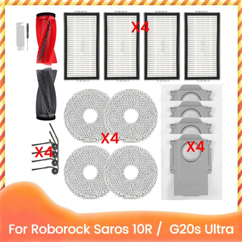 KEOL-запасные части для пылесоса Roborock Saros 10R/G20S, основные боковые щетки, HEPA-фильтр, подушечки для швабры, мешок для пыли