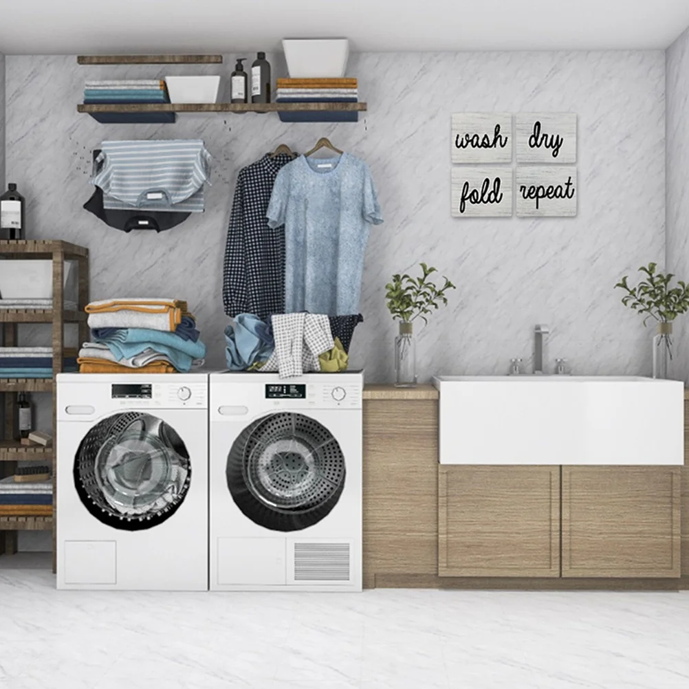 

4pcs Wooden Art Decor Set Farmhouse Room Sign Hanging Laundry Operation Indicator Ornaments Laundry Operation Indicator